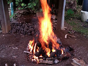 The fire burns